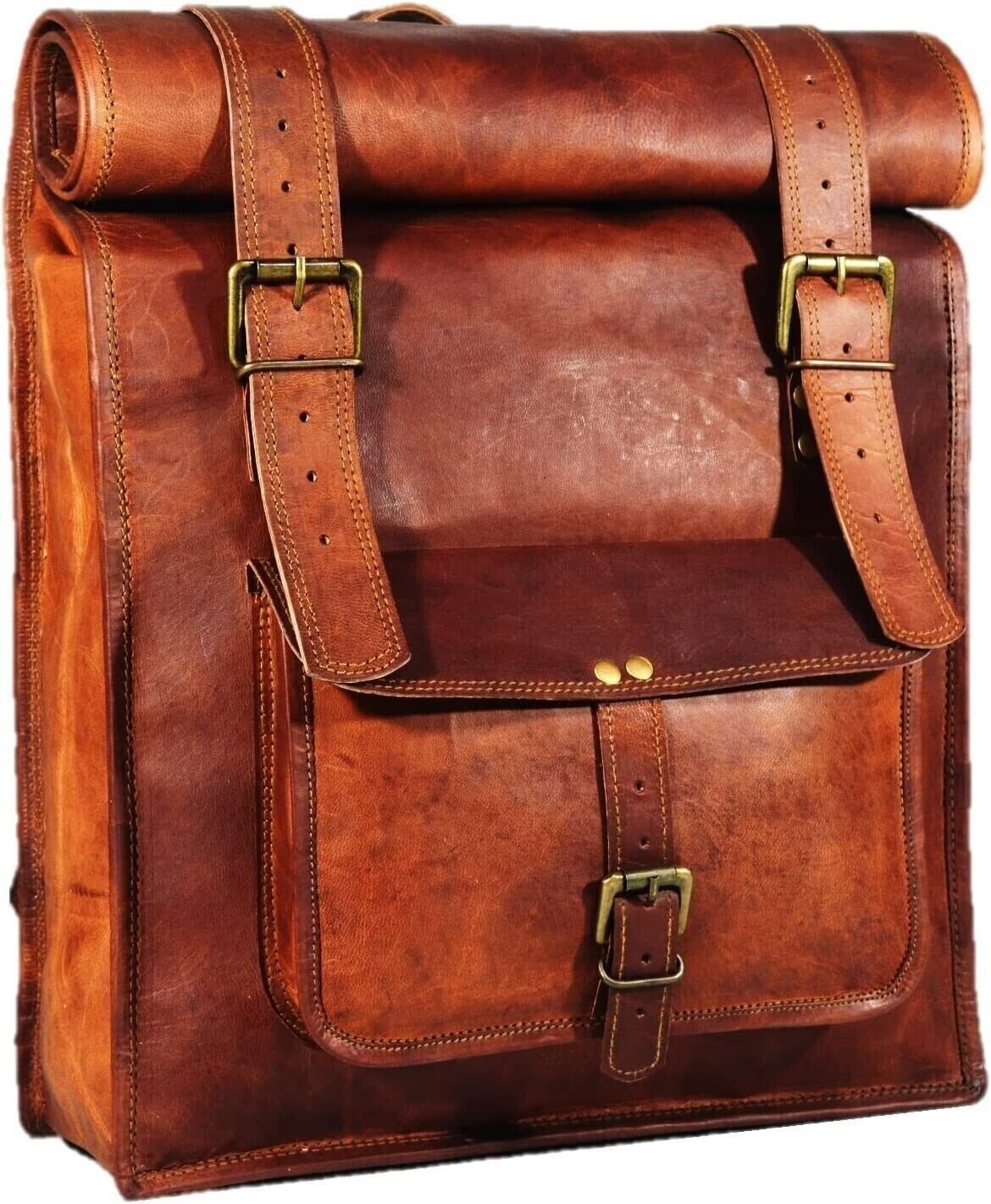 Baggbay 14*24 Inch 100% Genuine Roll Leather Shoulder Backpack | Unisex