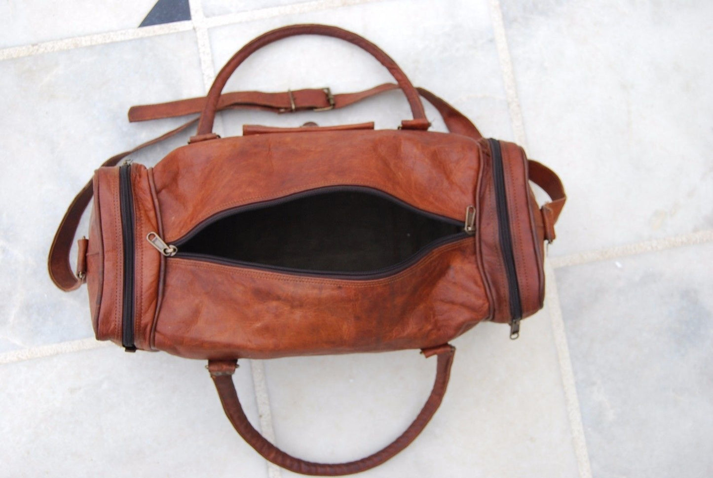 Baggbay 22 Inch 3 Compartments (Expandable) Handcrafted Duffle Goat Leather Bag