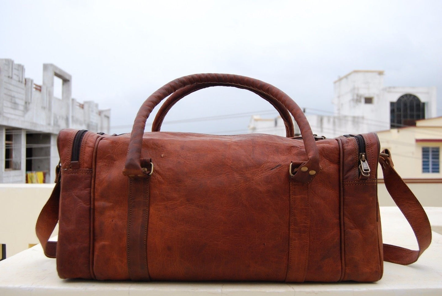 Baggbay – 22 Inch 3 Compartments (Expandable) Handcrafted Duffle Goat Leather Bag