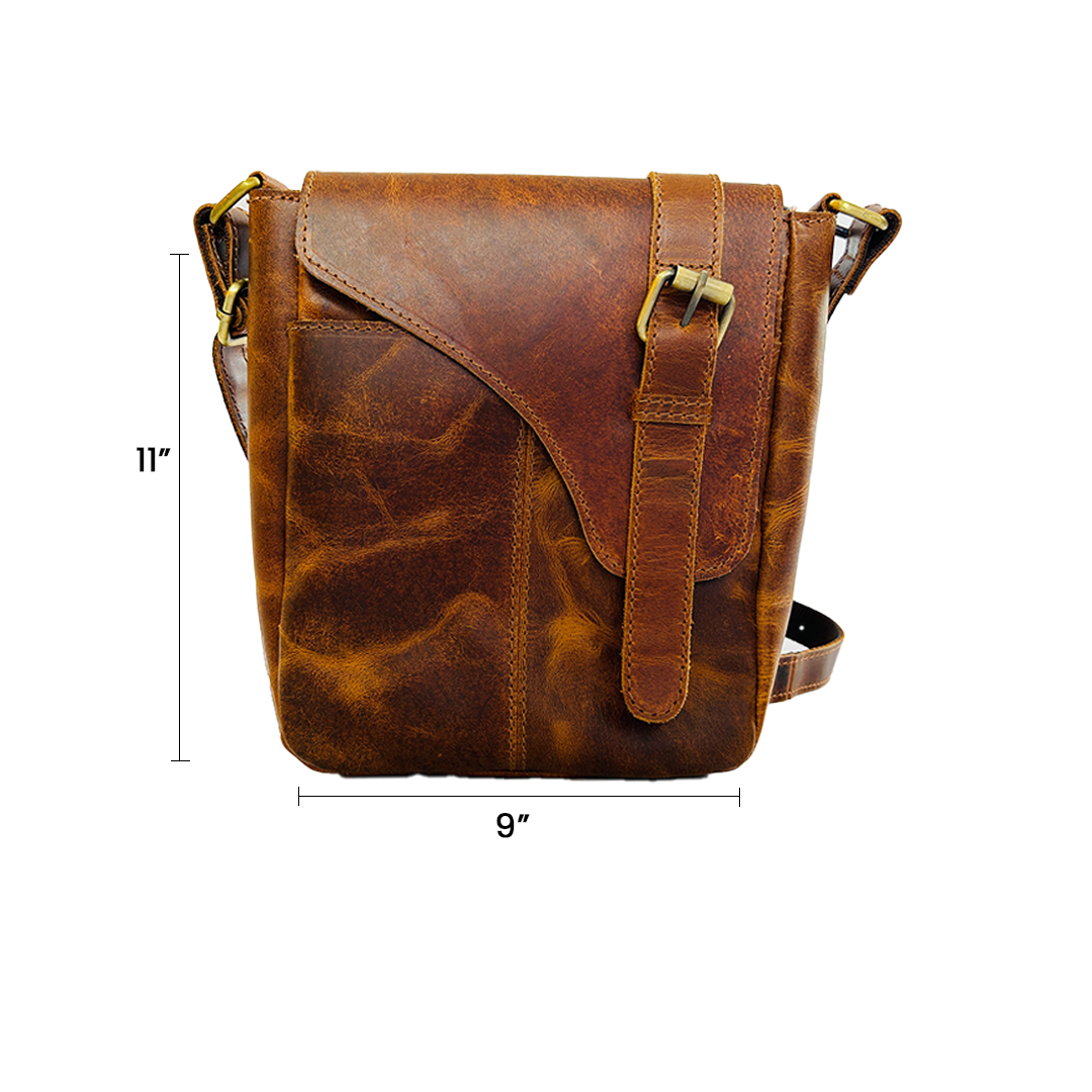 9*11 Inch Buffalo light brown Leather Sling Bag | 100% Genuine Leather