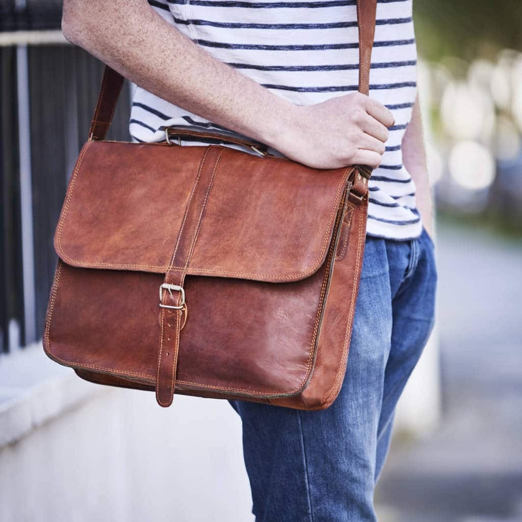 Baggbay– 10*13″ Expandable Handcrafted Vintage Goat Leather Bag | 100% Genuine Leather