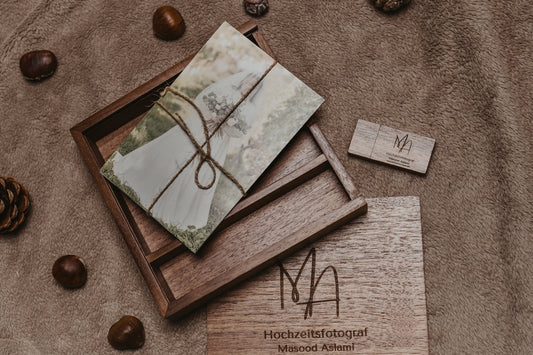 A table topped with wooden coasters covered in paper