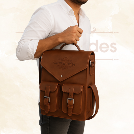 Baggbay 11 x 15 x 3 Inch 4 Pockets Dark Brown Handcrafted Leather Backpack