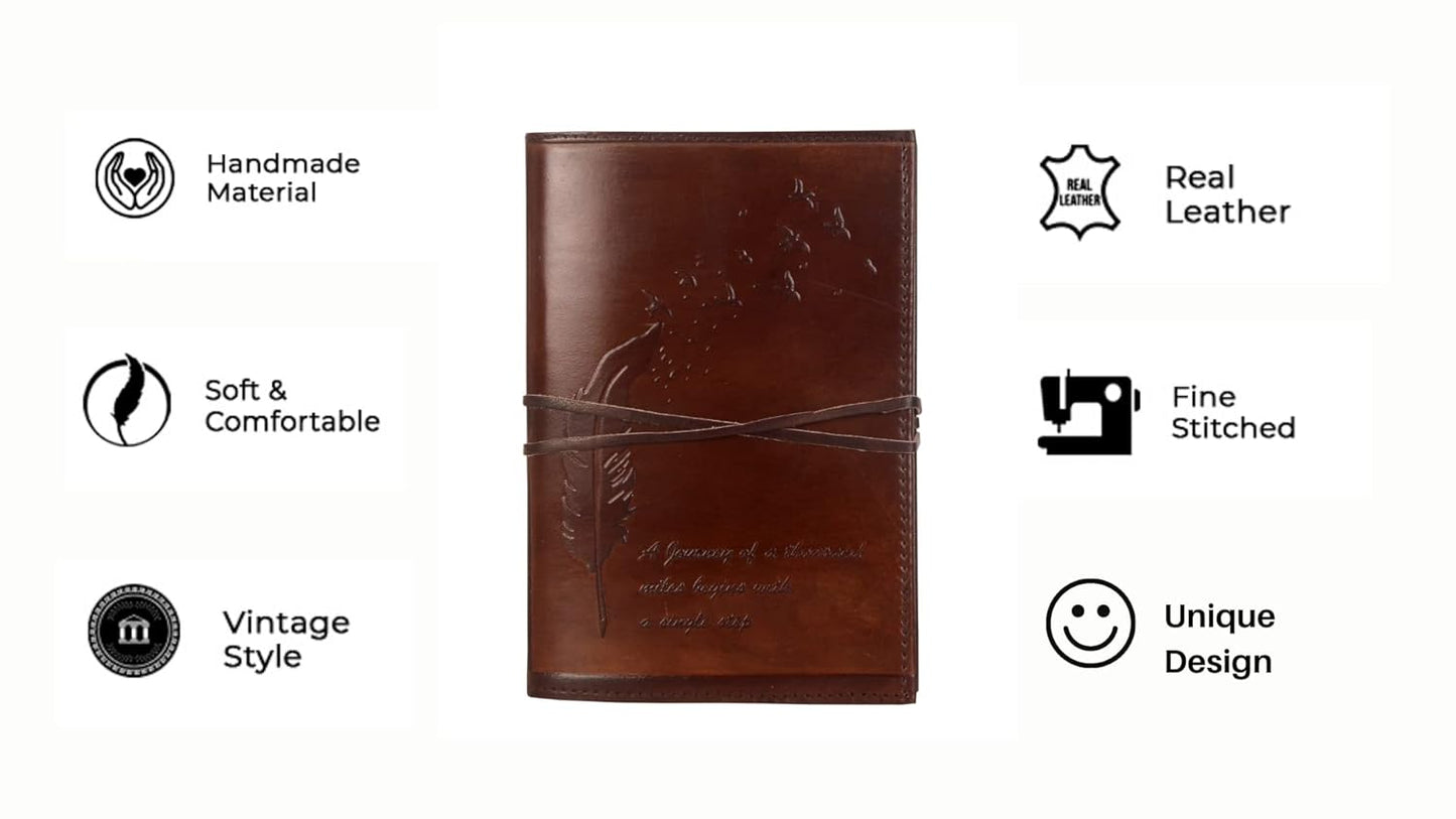 CraftShades – Refillable Leather Diary – Feather with Birds