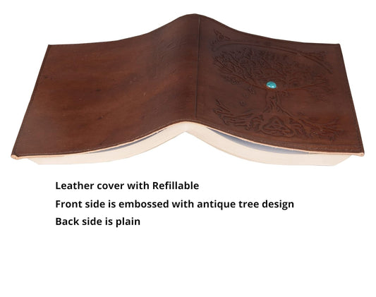 CraftShades – Refillable Leather Diary – Feather with Birds, Leaf of Tree Embossed
