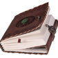Leather Diary with Antique Green Stone Handmade Leather Bound Diary