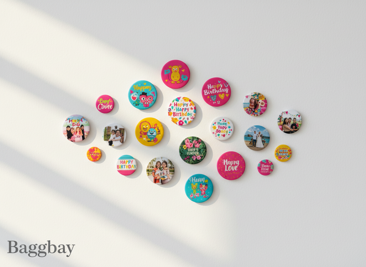 Pin Badges 75 mm Customise  | Personalized Photo Badges | BAGGBAY