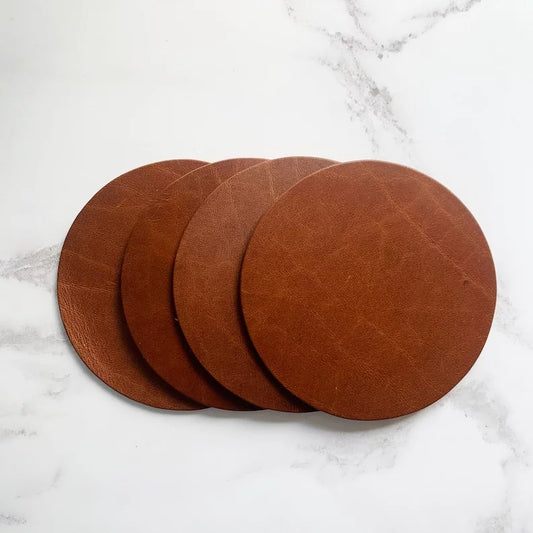 Blank Dark Tan Leather Circle Coasters