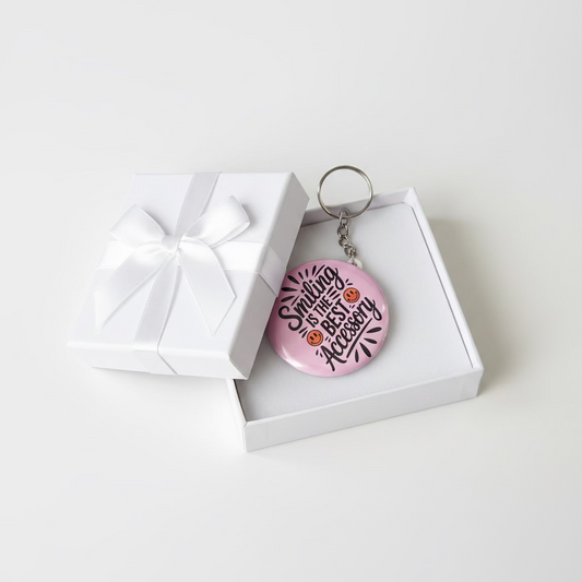 💖 "Smiling is the Best Accessory" Personalized 58mm Keychain