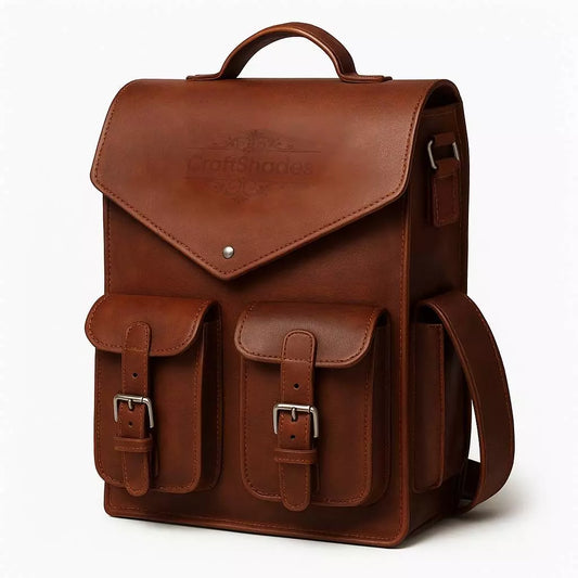 Baggbay 11 x 15 x 3 Inch 4 Pockets Dark Brown Handcrafted Leather Backpack