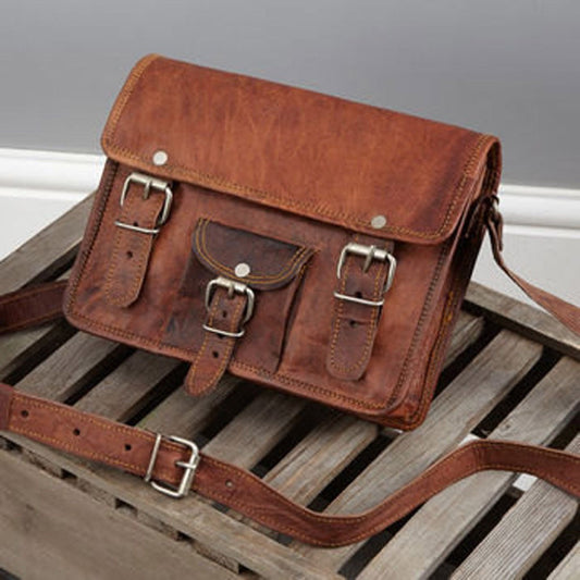 Expandable Handcrafted Vintage Goat Leather Bag 10*13″ | 100% Genuine Leather