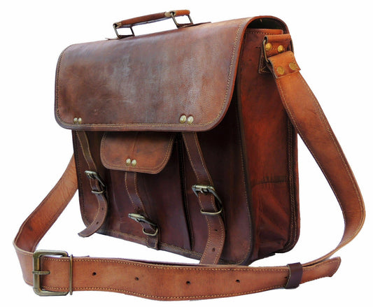 Baggbay – 13 Inch Single Pocket Double Strip Handcrafted Satchel Goat Leather Bag