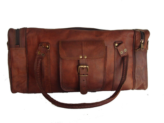 Baggbay 22 Inch 3 Compartments (Expandable) Handcrafted Duffle Goat Leather Bag