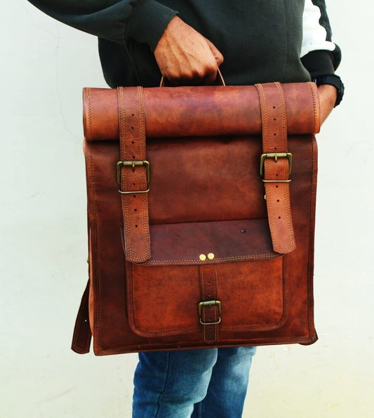 Baggbay 14*24 Inch 100% Genuine Roll Leather Shoulder Backpack | Unisex