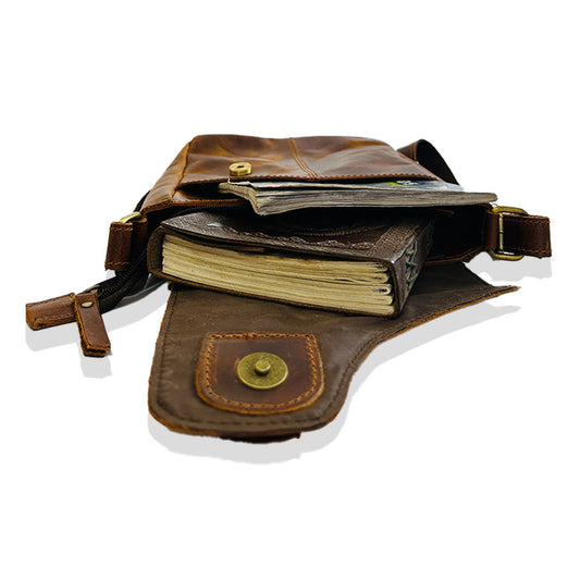 9*11 Inch Buffalo light brown Leather Sling Bag | 100% Genuine Leather